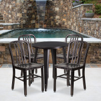 Flash Furniture CH-51080TH-4-18VRT-BQ-GG 24" Round Metal Table Set with Back Chairs in Antique